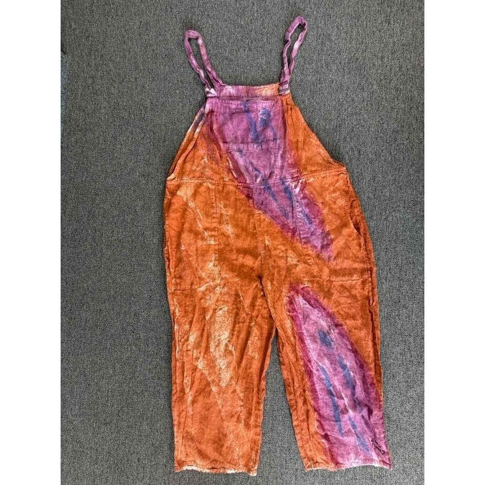 Flax x Sloop Jones Overalls Womens Medium Linen Tie Dye Hand Painted Coverall